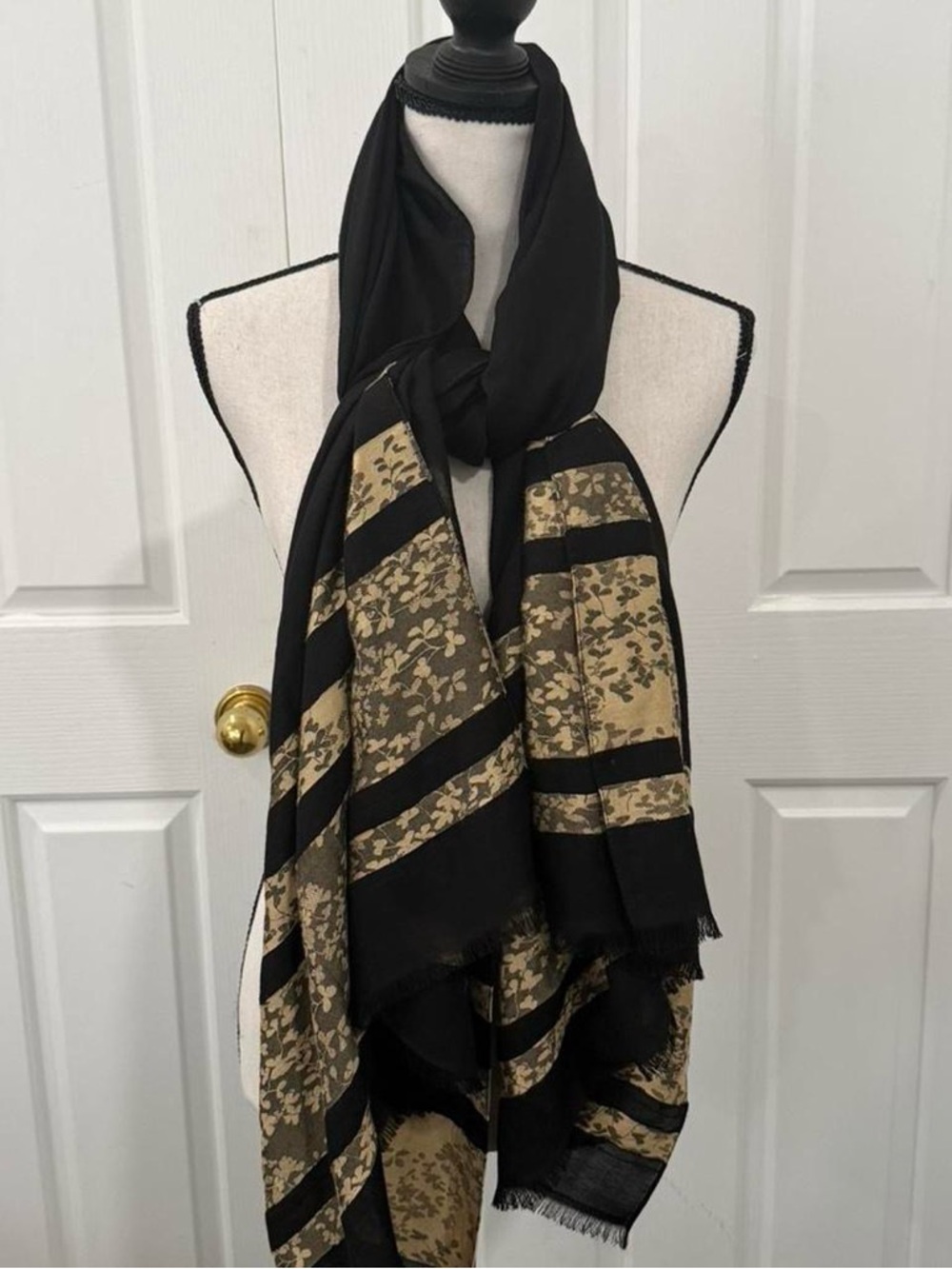 Like New | Turkish Black and Beige Floral Printed Hijab/Scarf